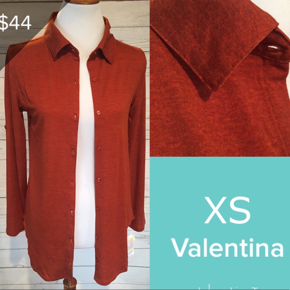 New Lularoe VALENTINA XS shirt button BURNT ORANGE